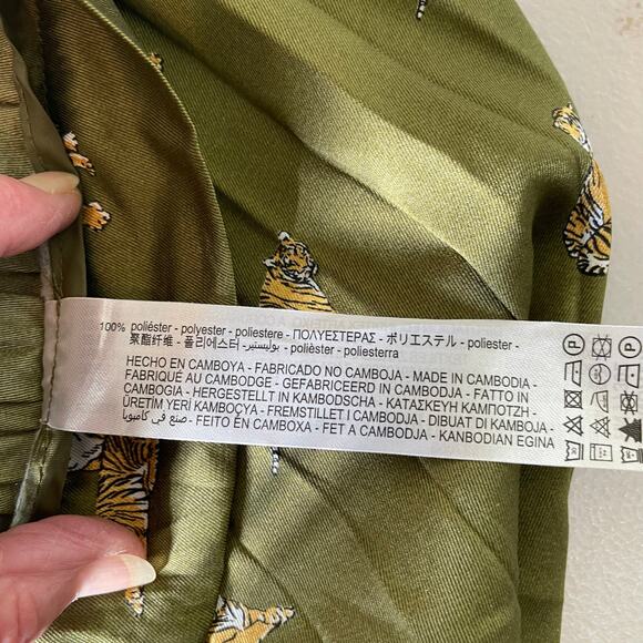 Zara Olive Green Tiger Print Pleated Satin Maxi Skirt Women's Size XL - Picture 6 of 9